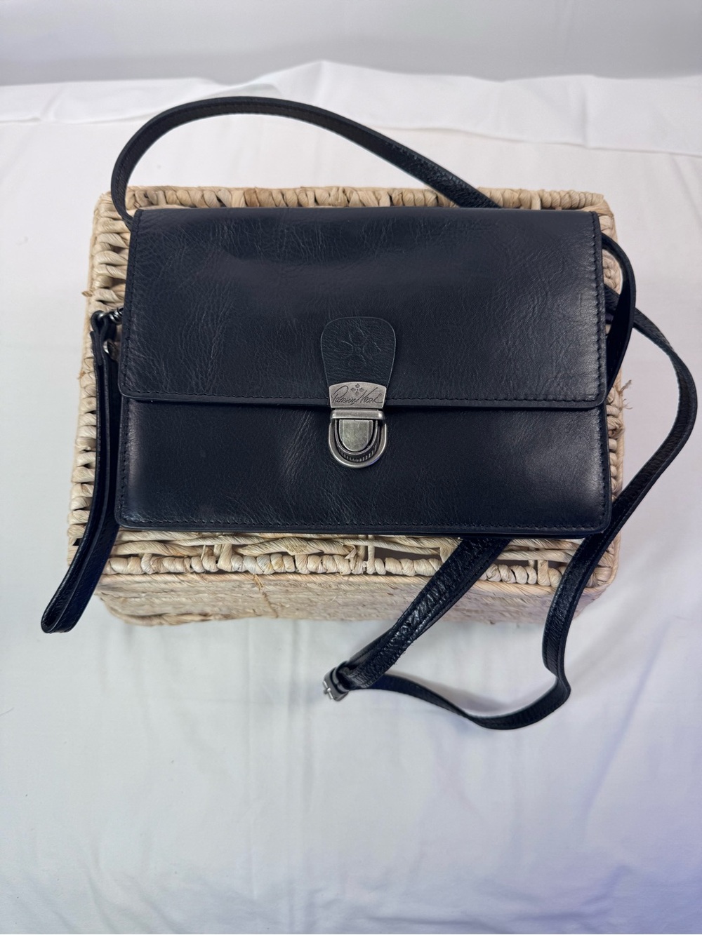 Patricia Nash Black Leather Convertible Crossbody Wristlet Bag
